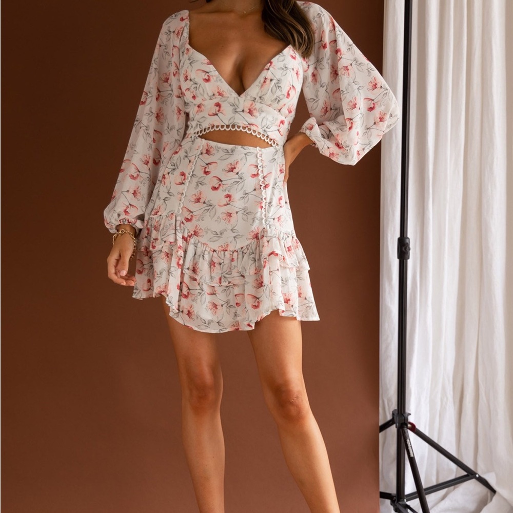 Floral White and Pink Dress